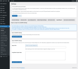 Page screenshot: WP Security &rarr; Settings &rarr; Import/Export