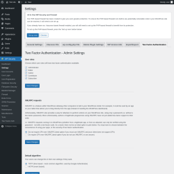 Page screenshot: WP Security &rarr; Settings &rarr; Two Factor Authentication
