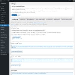 Page screenshot: WP Security &rarr; Settings