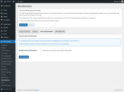 Page screenshot: WP Security &rarr; Miscellaneous &rarr; Users Enumeration