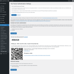 Page screenshot: WP Security &rarr; Two Factor Auth