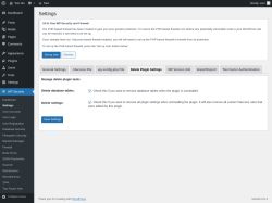 Page screenshot: WP Security &rarr; Settings &rarr; Delete Plugin Settings