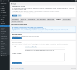 Page screenshot: WP Security &rarr; Settings &rarr; Import/Export