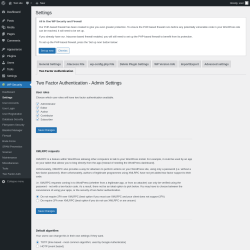 Page screenshot: WP Security &rarr; Settings &rarr; Two Factor Authentication