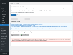 Page screenshot: WP Security &rarr; User Accounts &rarr; Display Name