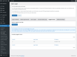 Page screenshot: WP Security &rarr; User Login &rarr; Logged In Users