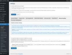 Page screenshot: WP Security &rarr; Settings &rarr; Advanced settings