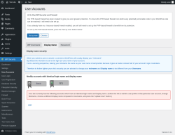 Page screenshot: WP Security &rarr; User Accounts &rarr; Display Name