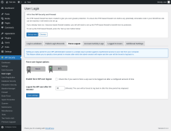 Page screenshot: WP Security &rarr; User Login &rarr; Force Logout
