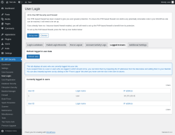 Page screenshot: WP Security &rarr; User Login &rarr; Logged In Users