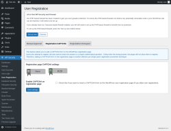 Page screenshot: WP Security &rarr; User Registration &rarr; Registration CAPTCHA