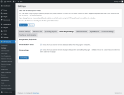 Page screenshot: WP Security &rarr; Settings &rarr; Delete Plugin Settings
