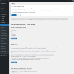 Page screenshot: WP Security &rarr; Settings &rarr; Two factor authentication