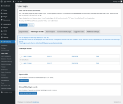 Page screenshot: WP Security &rarr; User Login &rarr; Failed login records