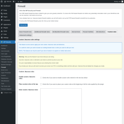 Page screenshot: WP Security &rarr; Firewall &rarr; Custom rules
