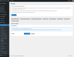 Page screenshot: WP Security &rarr; Firewall &rarr; Advanced settings