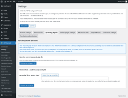 Page screenshot: WP Security &rarr; Settings &rarr; wp-config.php file