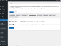 Page screenshot: WP Security &rarr; Settings &rarr; Delete plugin settings