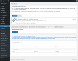Page screenshot: WP Security &rarr; User Login &rarr; Logged in users