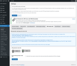 Page screenshot: WP Security &rarr; Settings &rarr; WP version info