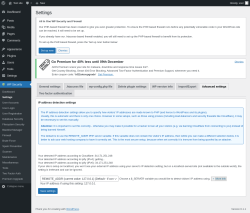 Page screenshot: WP Security &rarr; Settings &rarr; Advanced settings