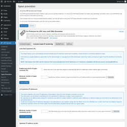 Page screenshot: WP Security &rarr; Spam Prevention &rarr; Comment spam IP monitoring
