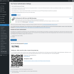 Page screenshot: WP Security &rarr; Two Factor Auth