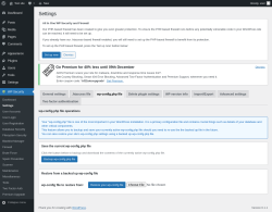 Page screenshot: WP Security &rarr; Settings &rarr; wp-config.php file