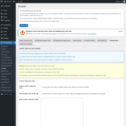 Page screenshot: WP Security &rarr; Firewall &rarr; Custom rules