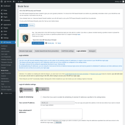 Page screenshot: WP Security &rarr; Brute Force &rarr; Login whitelist