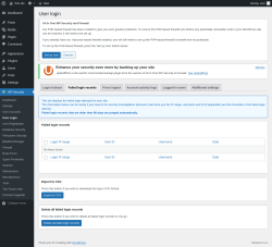 Page screenshot: WP Security &rarr; User Login &rarr; Failed login records