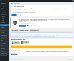 Page screenshot: WP Security &rarr; User Registration &rarr; Registration CAPTCHA