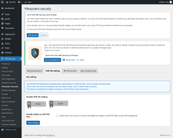 Page screenshot: WP Security &rarr; Filesystem Security &rarr; PHP file editing