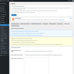 Page screenshot: WP Security &rarr; Firewall &rarr; Custom rules