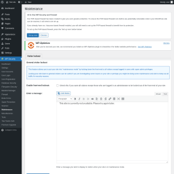 Page screenshot: WP Security &rarr; Maintenance
