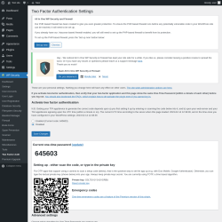 Page screenshot: WP Security &rarr; Two Factor Auth