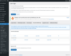 Page screenshot: WP Security &rarr; User Login &rarr; Account activity logs