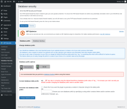 Page screenshot: WP Security &rarr; Database Security