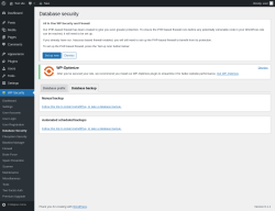 Page screenshot: WP Security &rarr; Database Security &rarr; Database backup