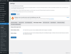 Page screenshot: WP Security &rarr; Settings &rarr; Delete plugin settings