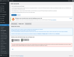 Page screenshot: WP Security &rarr; User Accounts &rarr; Display name