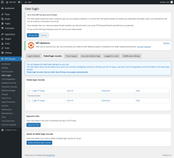 Page screenshot: WP Security &rarr; User Login &rarr; Failed login records