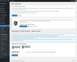 Page screenshot: WP Security &rarr; User Registration &rarr; Registration honeypot