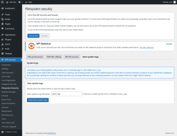 Page screenshot: WP Security &rarr; Filesystem Security &rarr; Host system logs