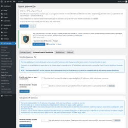 Page screenshot: WP Security &rarr; Spam Prevention &rarr; Comment spam IP monitoring