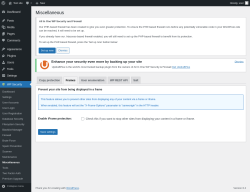 Page screenshot: WP Security &rarr; Miscellaneous &rarr; Frames