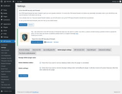 Page screenshot: WP Security &rarr; Settings &rarr; Delete plugin settings