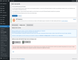 Page screenshot: WP Security &rarr; User Accounts &rarr; Display name