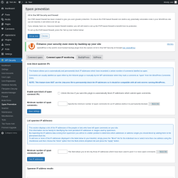Page screenshot: WP Security &rarr; Spam Prevention &rarr; Comment spam IP monitoring