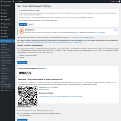 Page screenshot: WP Security &rarr; Two Factor Auth
